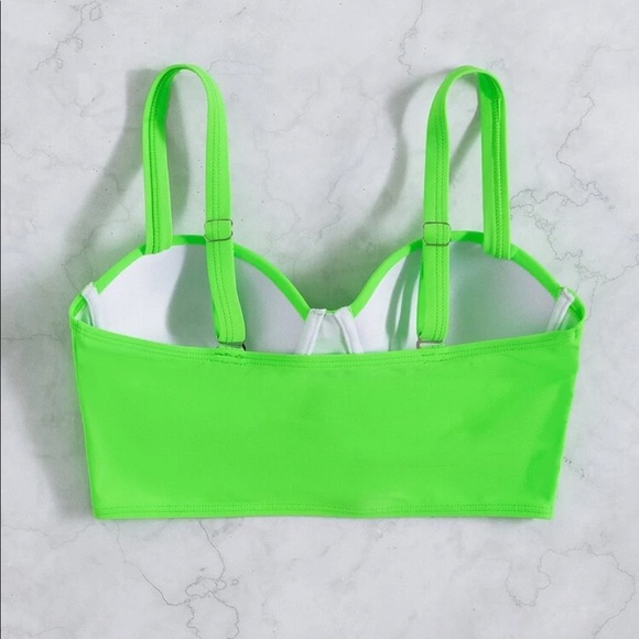 💚LOT OF 3 NWT & EUC 1980’s STYLE SWIMSUIT BIKINI TOPS NEON GREEN CORSET - Picture 3 of 8